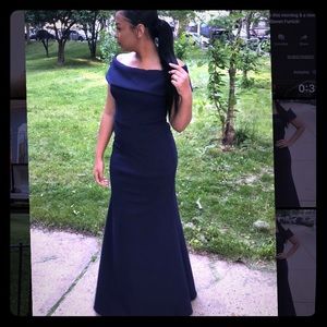 NAVY BLUE MERMAID TAIL SHOULDER STRAP PROM DRESS